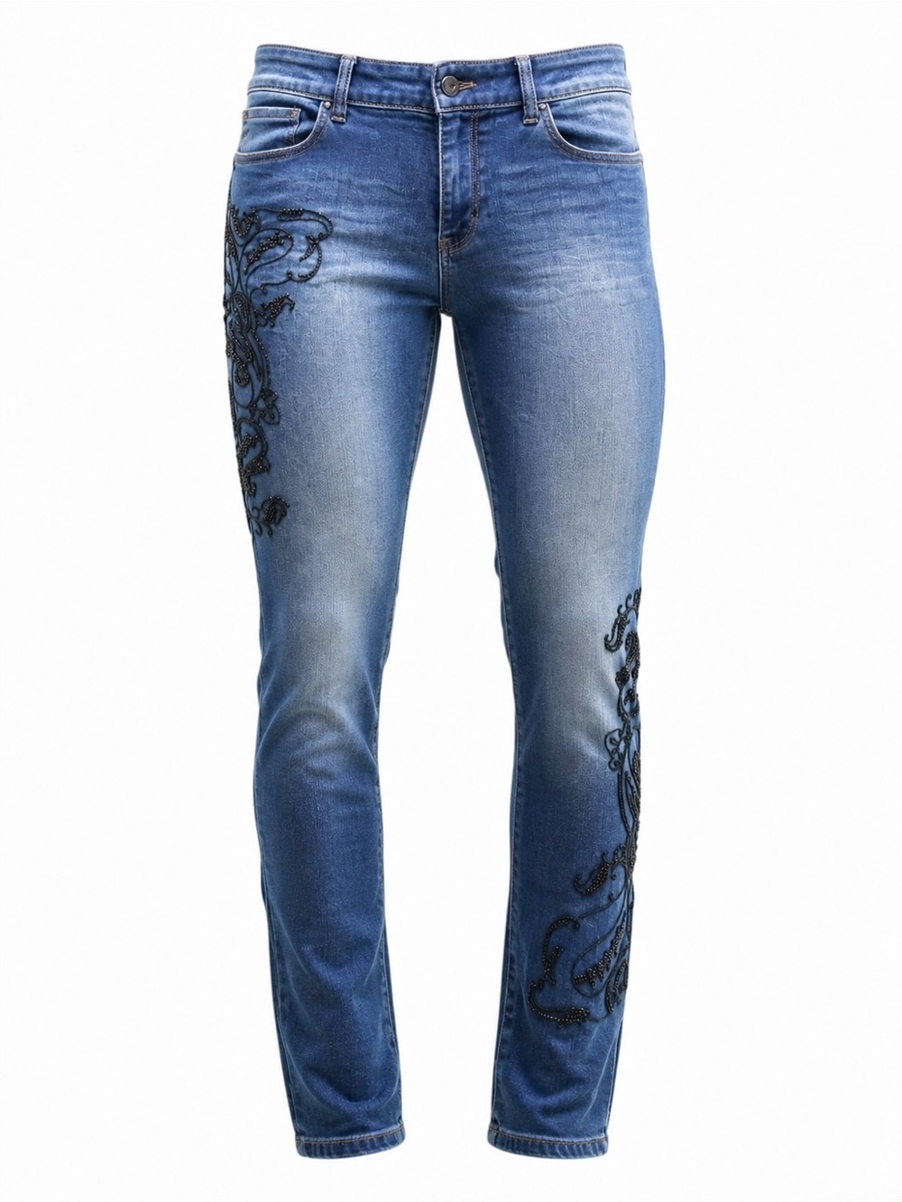 White House Black Market The Skinny Jeans Size 12 Embroidered Beaded Stretch